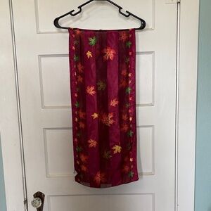 Oscardo  Autumn Leaf Printed Scarf in Burgundy and Green